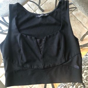 Foreign exchange mesh cutout crop top